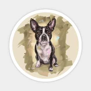 Contemporary Painting of a Cute Boston Terrier on a Beige Background Magnet